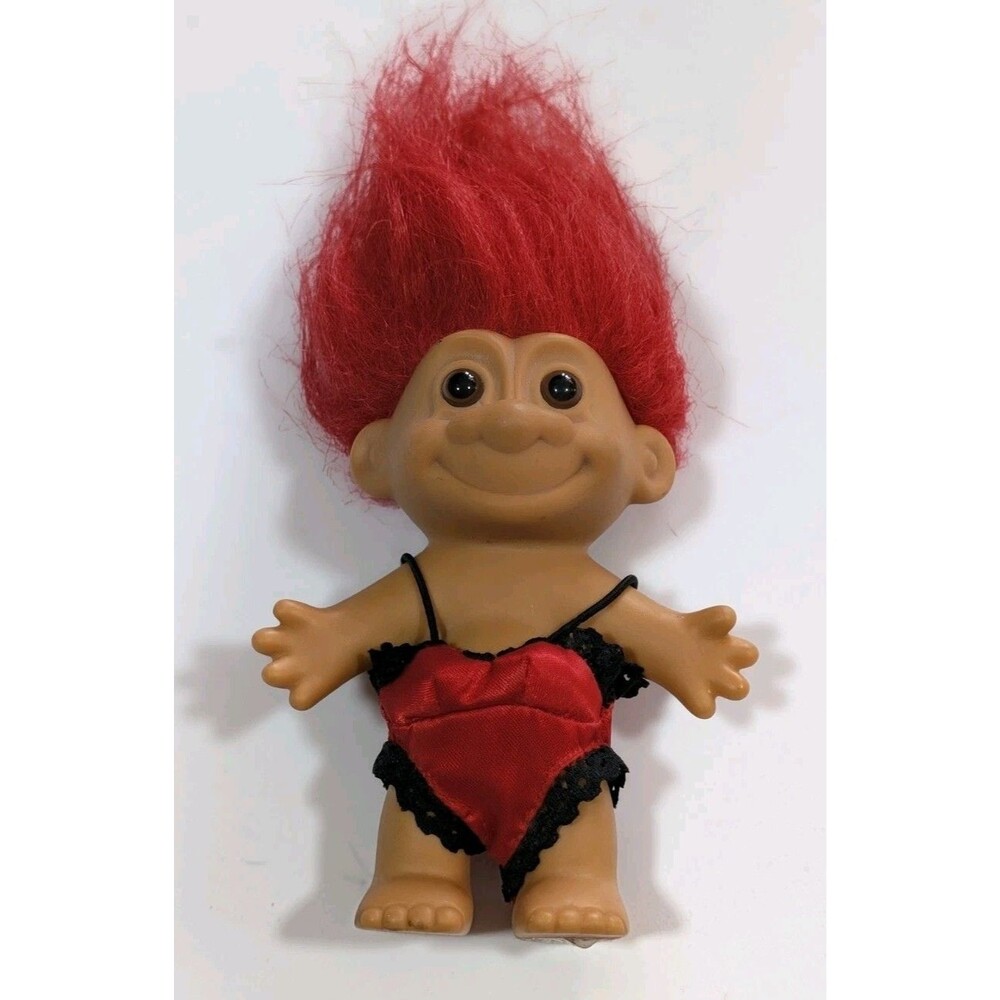 RUSS Troll Doll St. Valentine's Day 5" Wearing Lingerie Red & Black Teddy